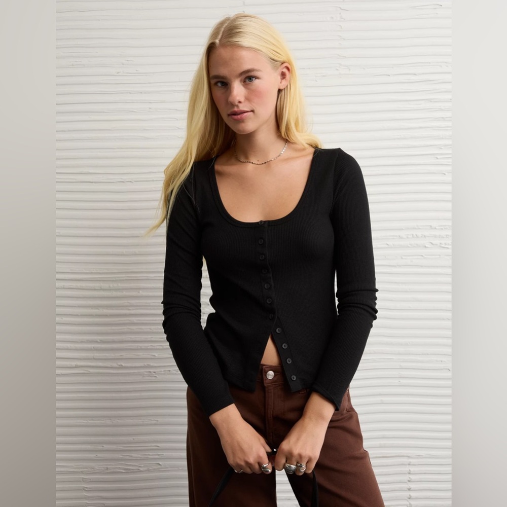 American Eagle Outfitters Black Button-Down Top